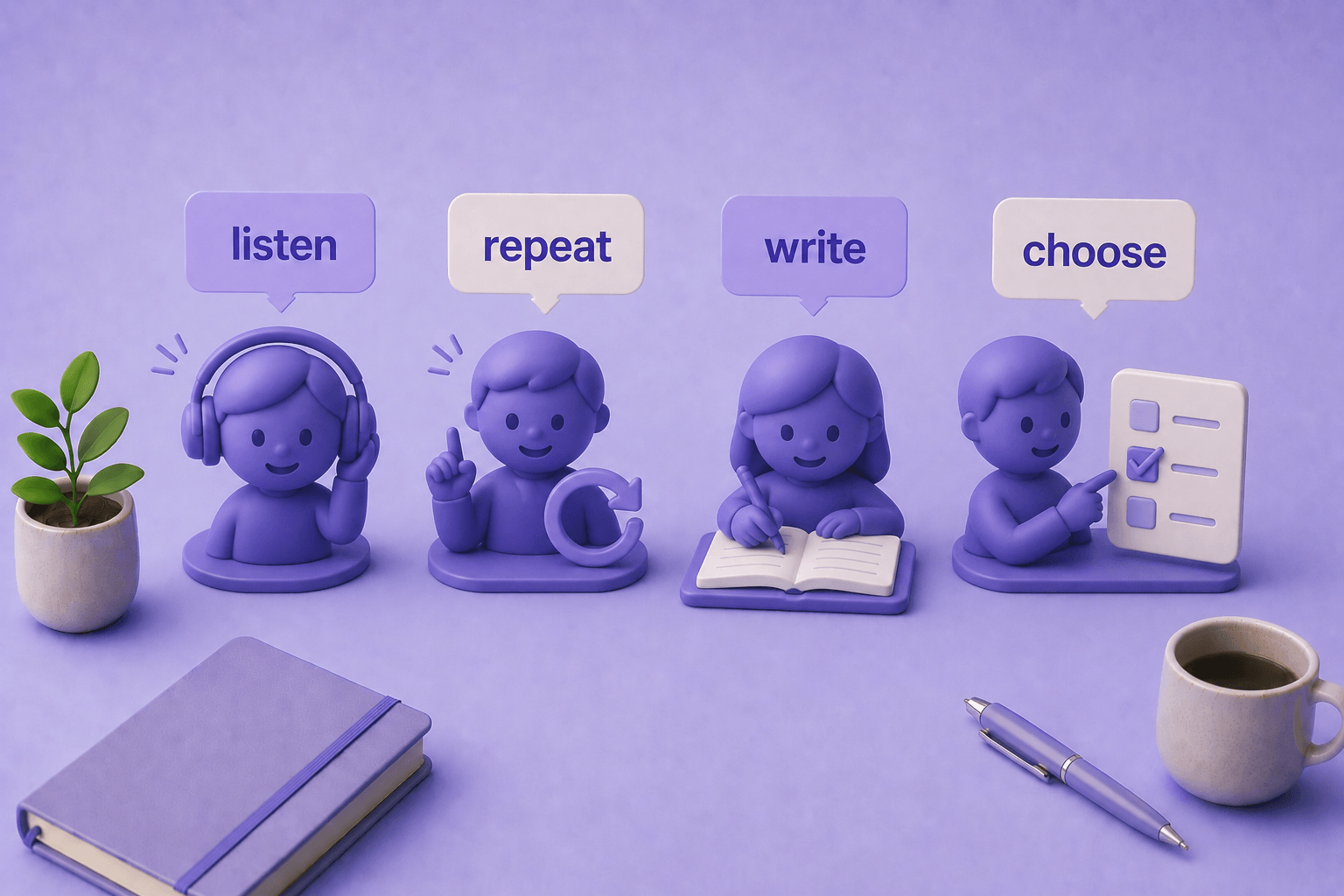 Простые команды и инструкции — listen, repeat, write, choose